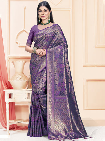 Sangam Lavender Satin Silk Saree