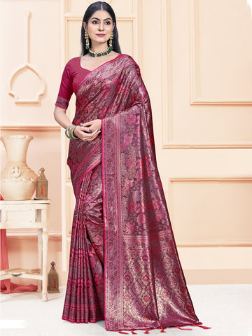 Sangam Rani Pink Satin Silk Saree