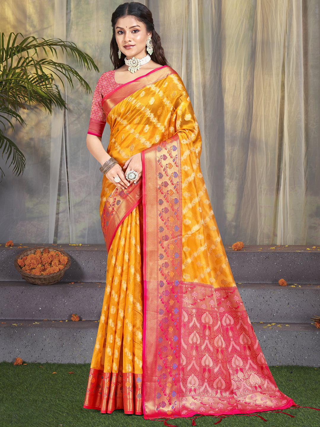 Sangam Yellow Silk Saree