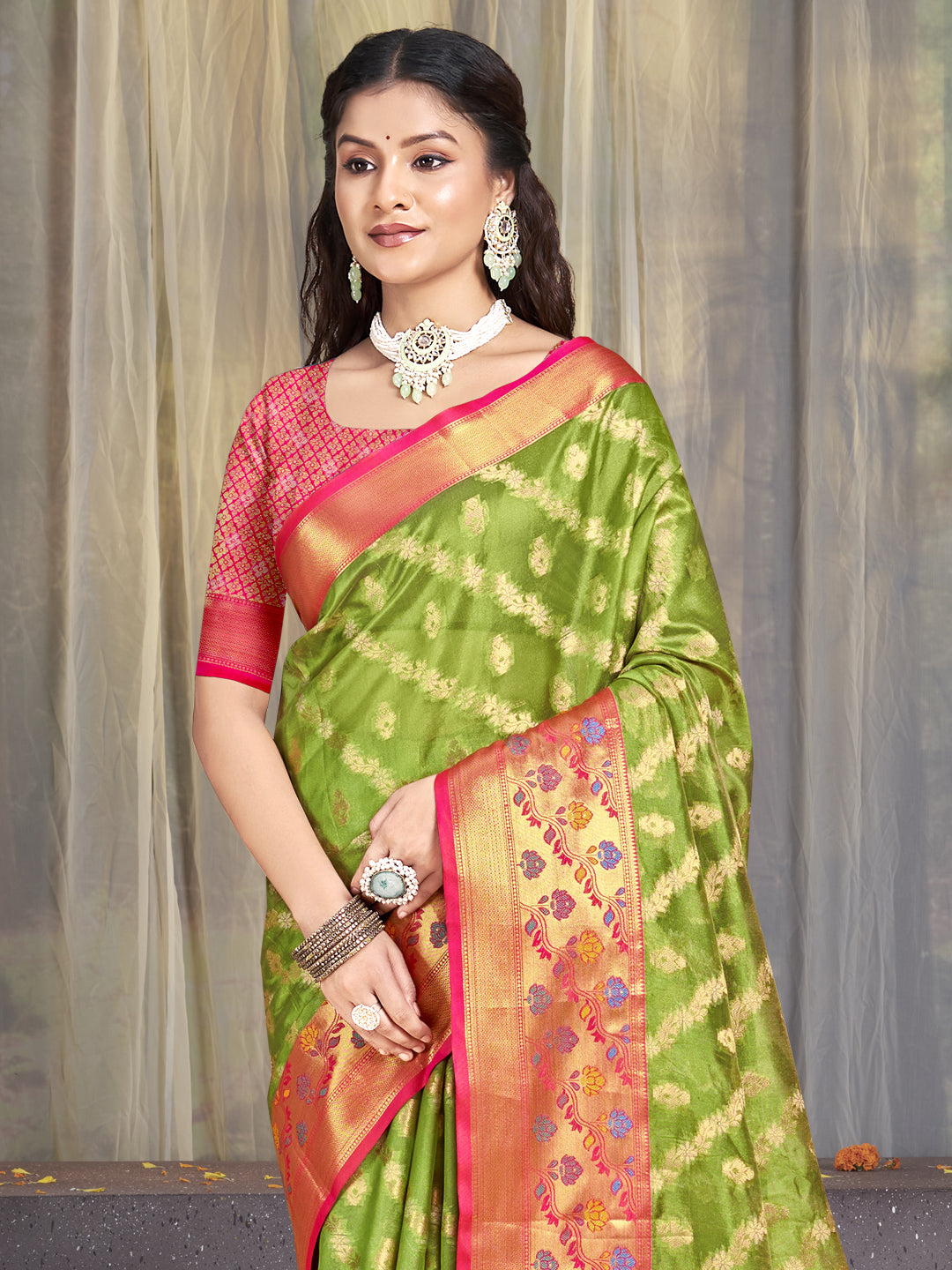 Olive Green Silk Saree