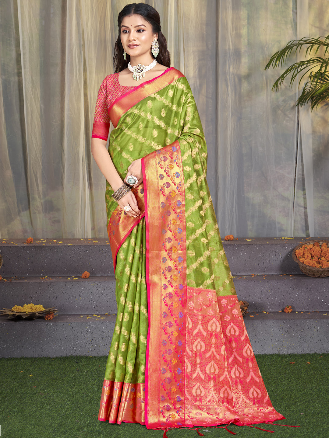 Olive Green Silk Saree