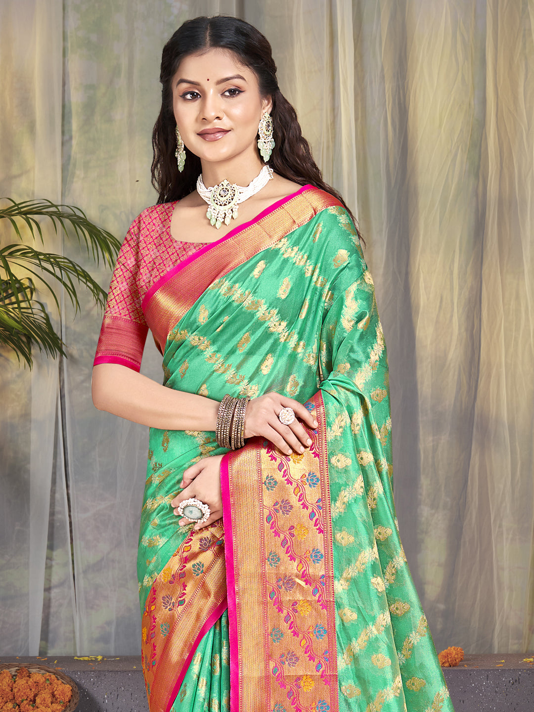 Teal Green Silk Saree