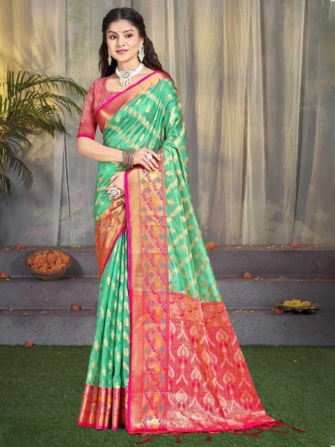 Teal Green Silk Saree