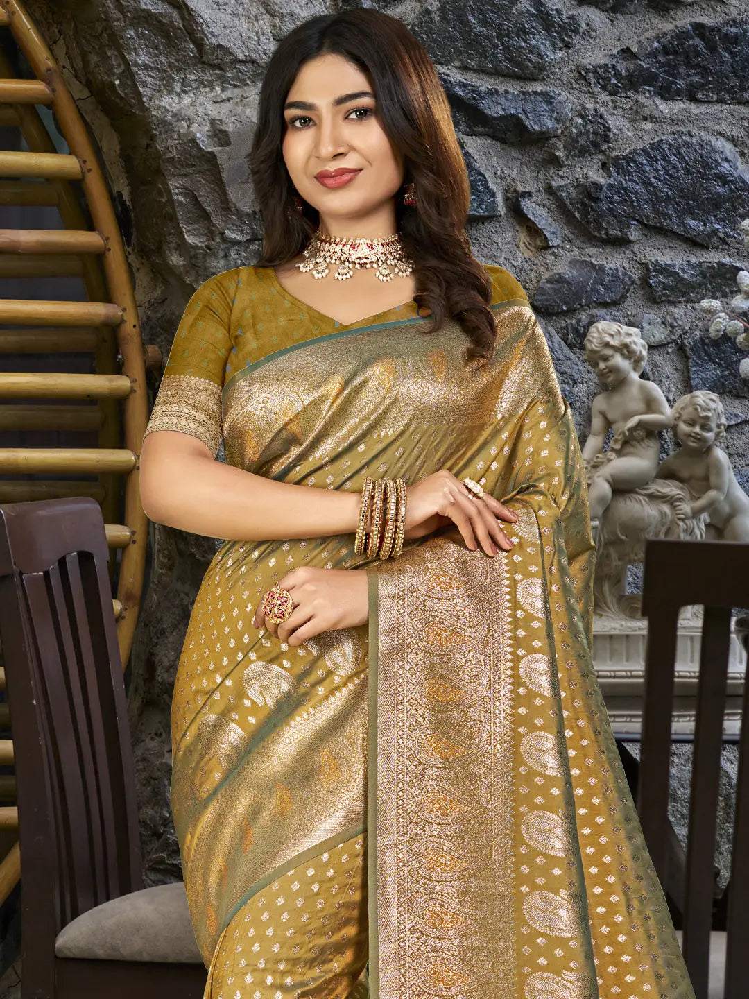 Mustard Yellow Silk Saree