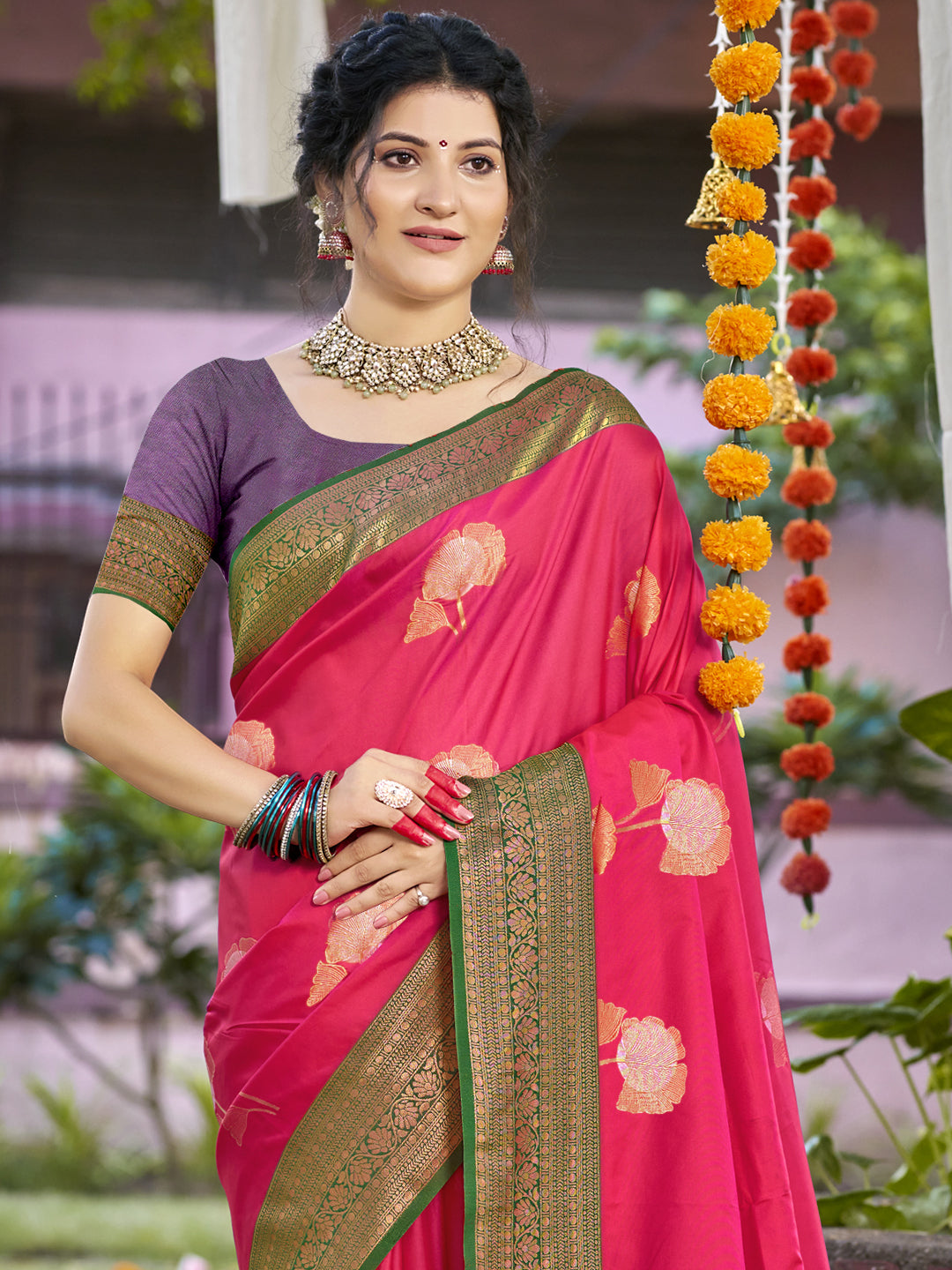 Magenta Pink Silk Saree