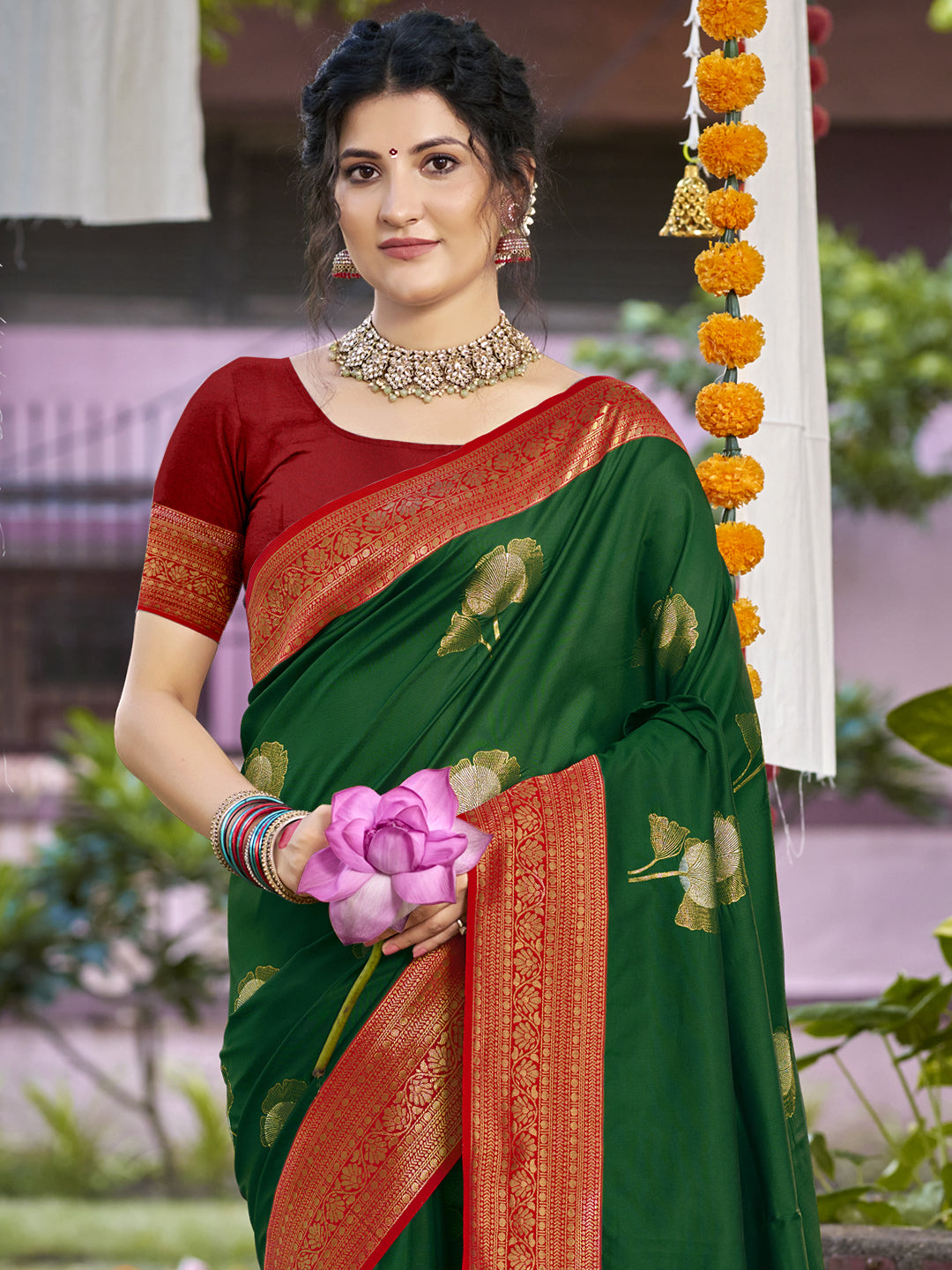 Bottle Green Silk Saree