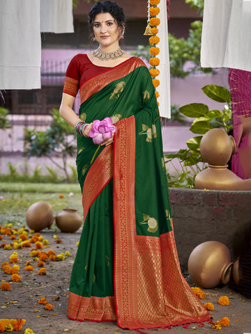 Bottle Green Silk Saree