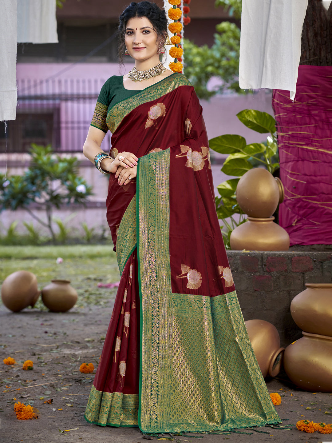 Maroon Silk Saree