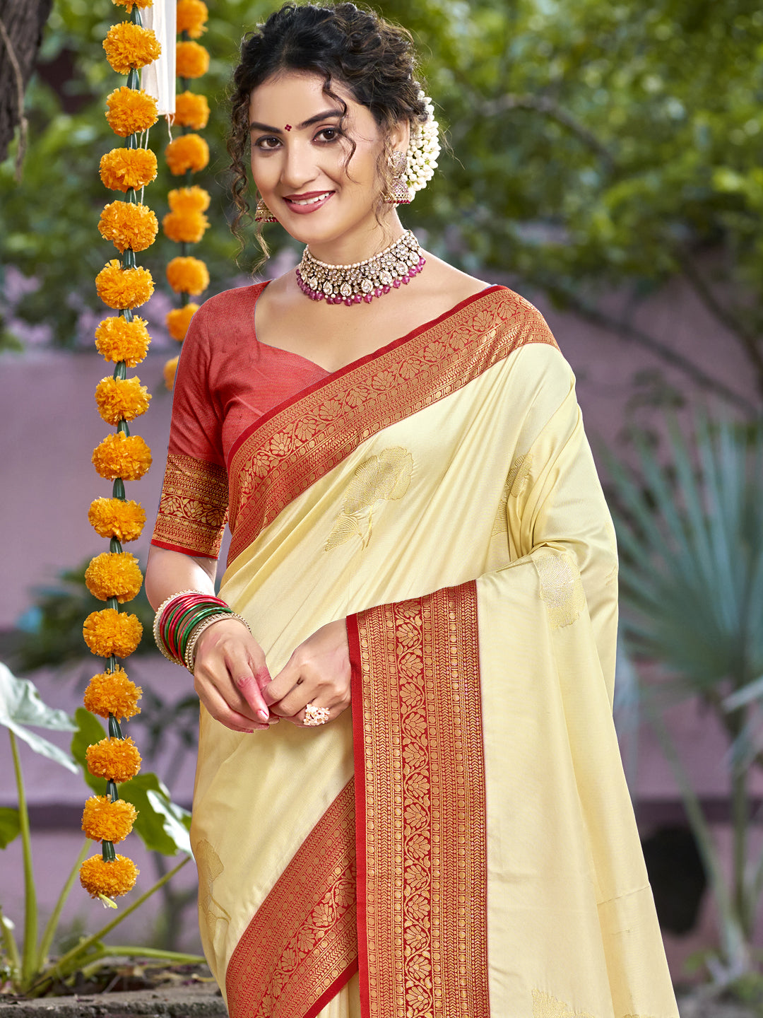 Cream Silk Saree