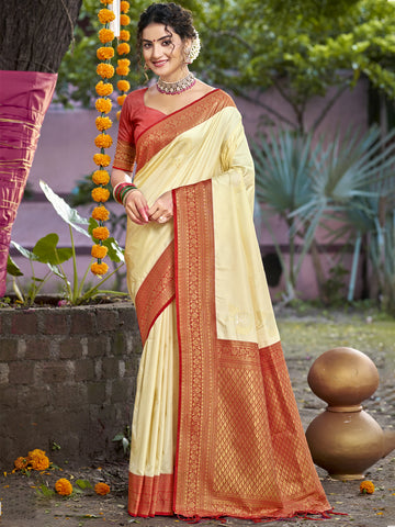 Cream Silk Saree