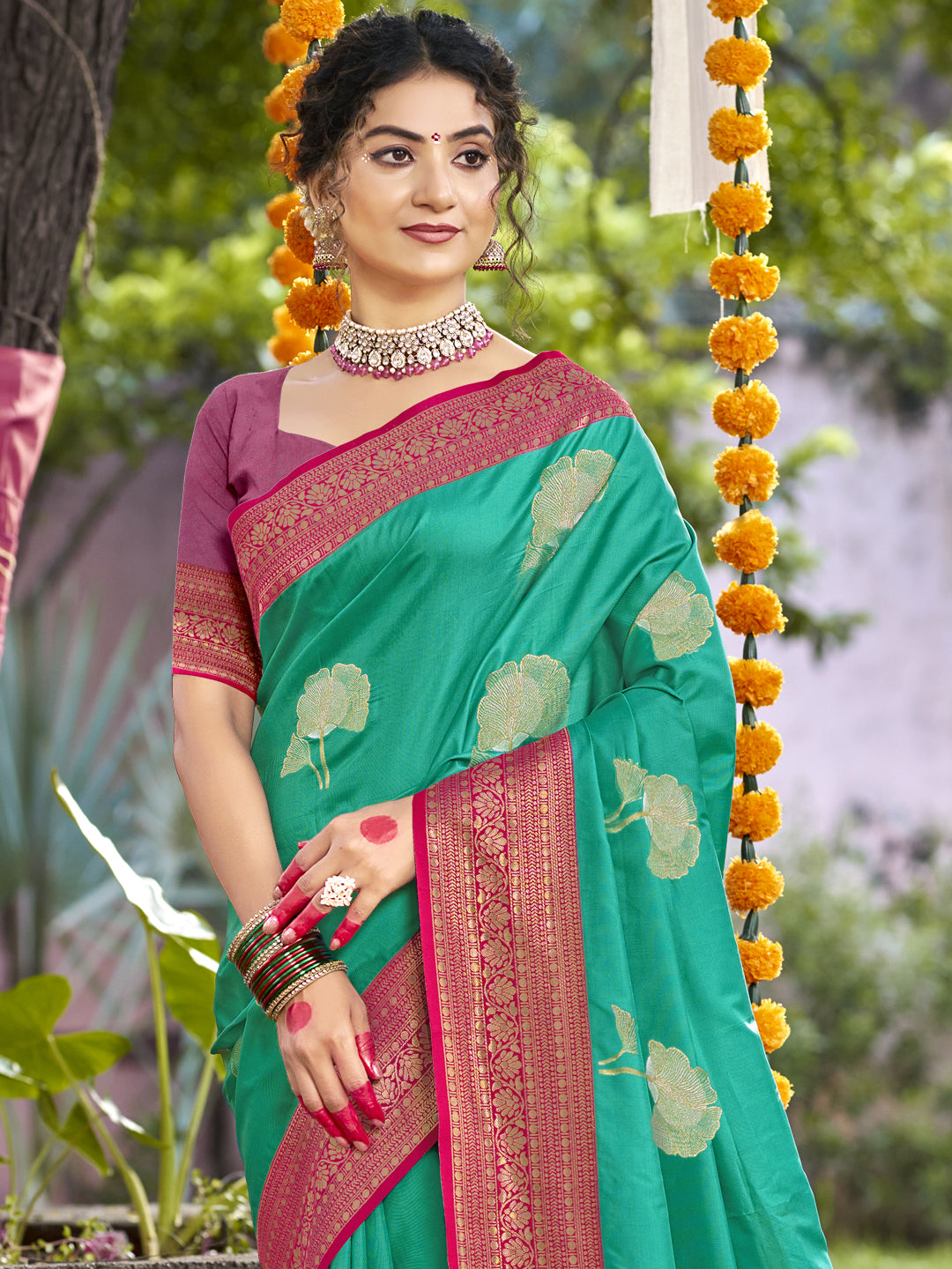 Teal Blue Silk Saree