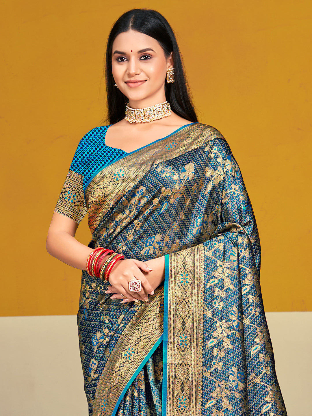 Sangam Blue Satin Silk Saree