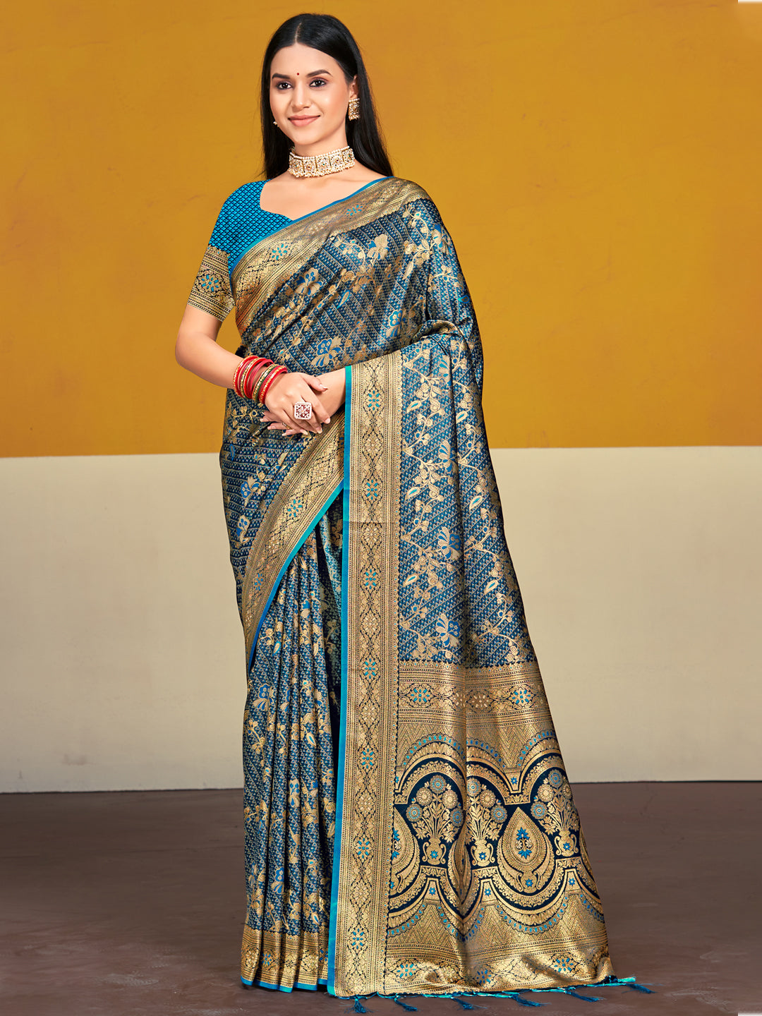 Blue Satin Silk Saree With Designer Woven Work