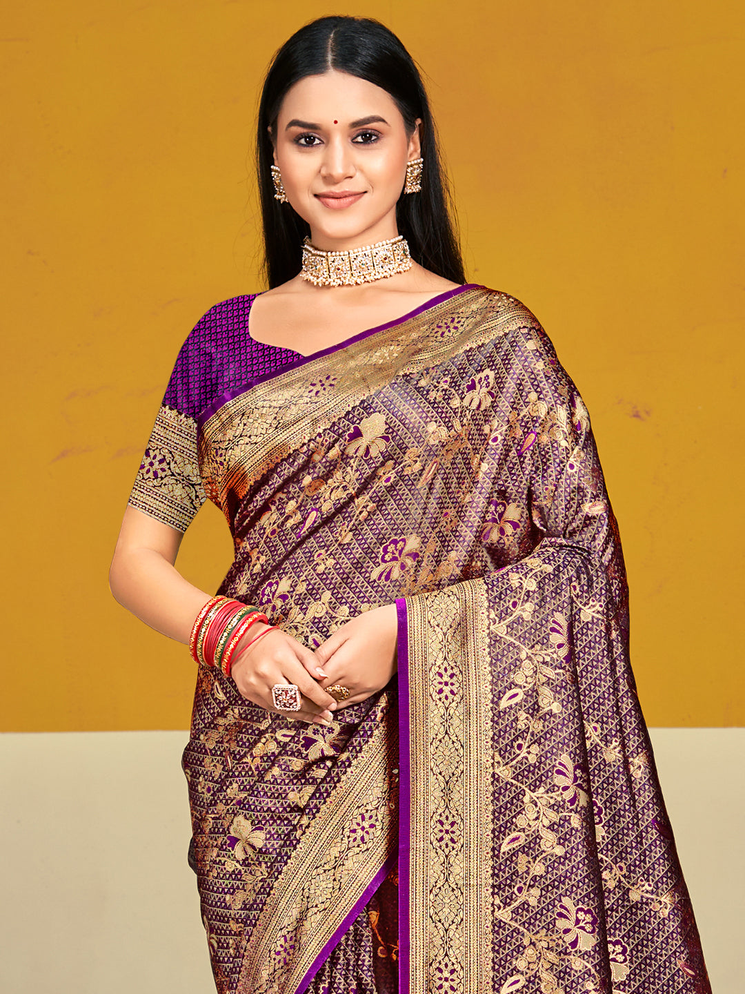 Sangam Wine Satin Silk Saree