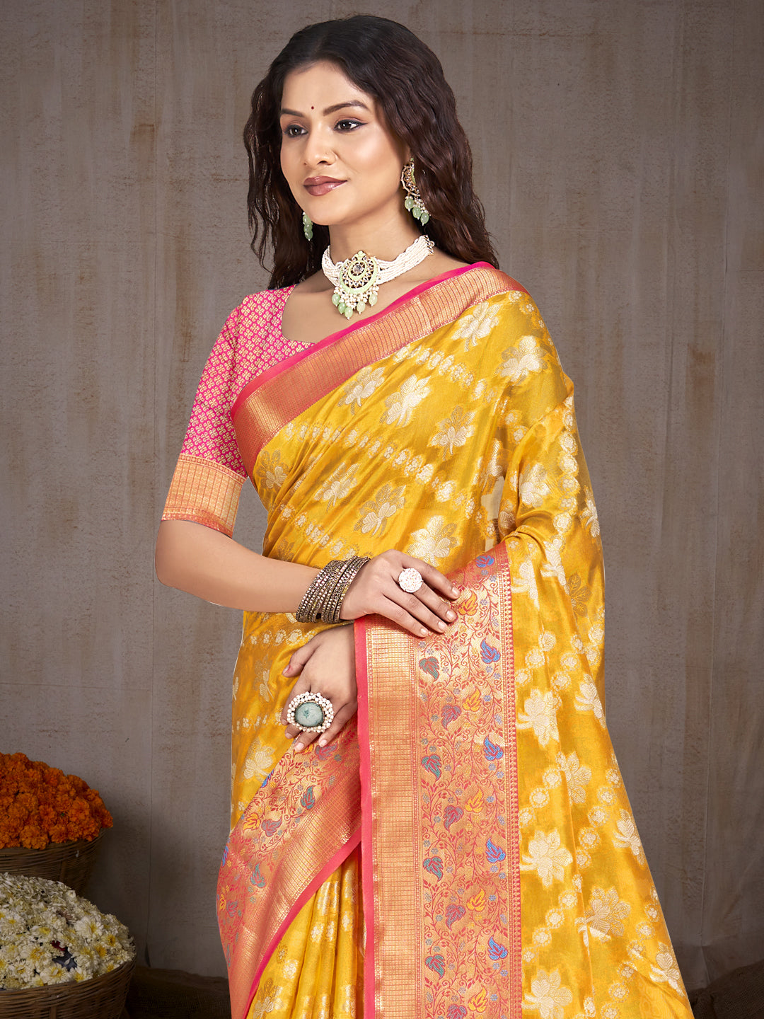 Sangam Yellow Silk Saree