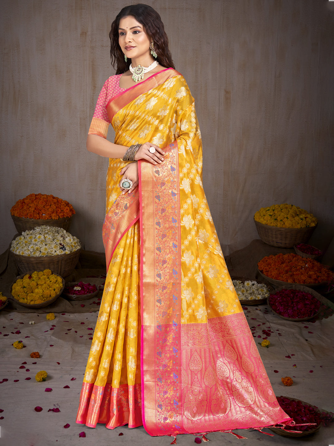 Sangam Yellow Silk Saree