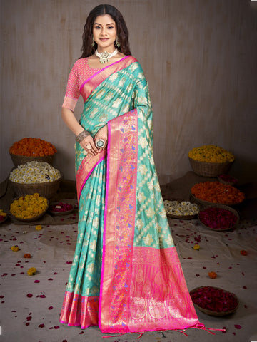 Sky Blue Silk Saree with Floral design