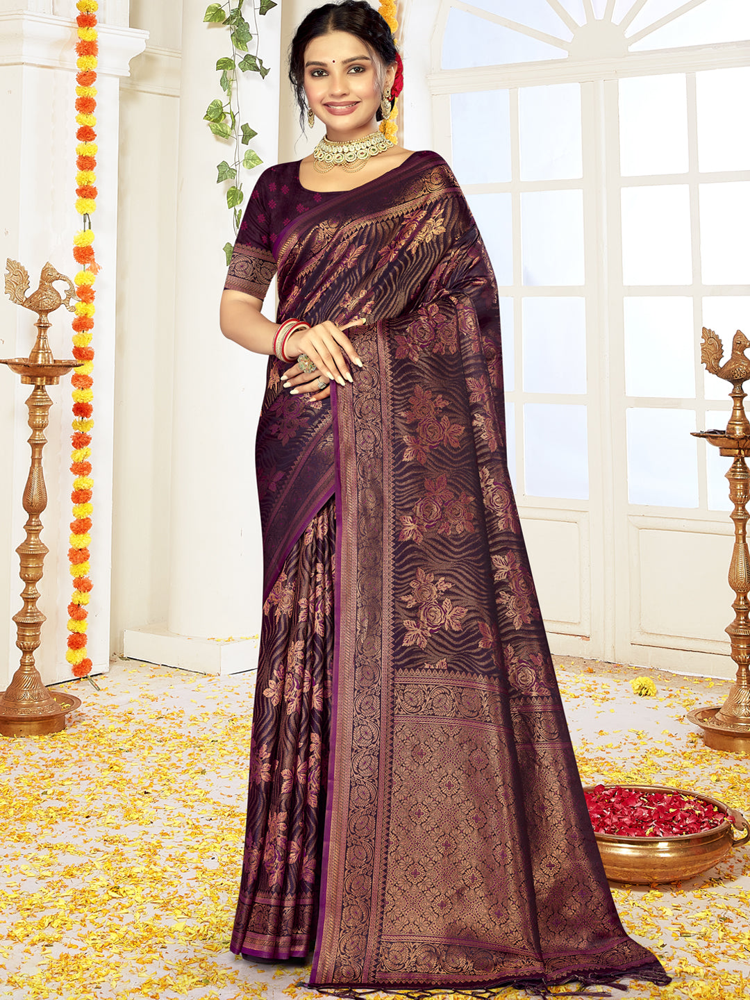 Purple Satin Silk Saree