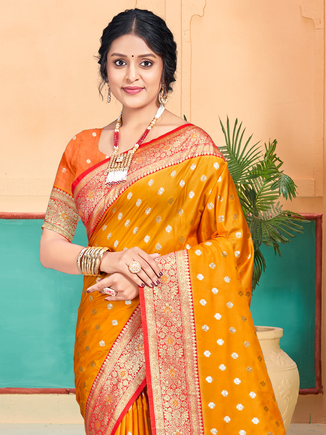 Sangam Mustard Yellow Silk Saree