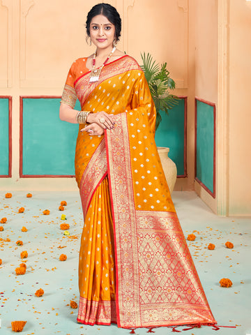 Sangam Mustard Yellow Silk Saree