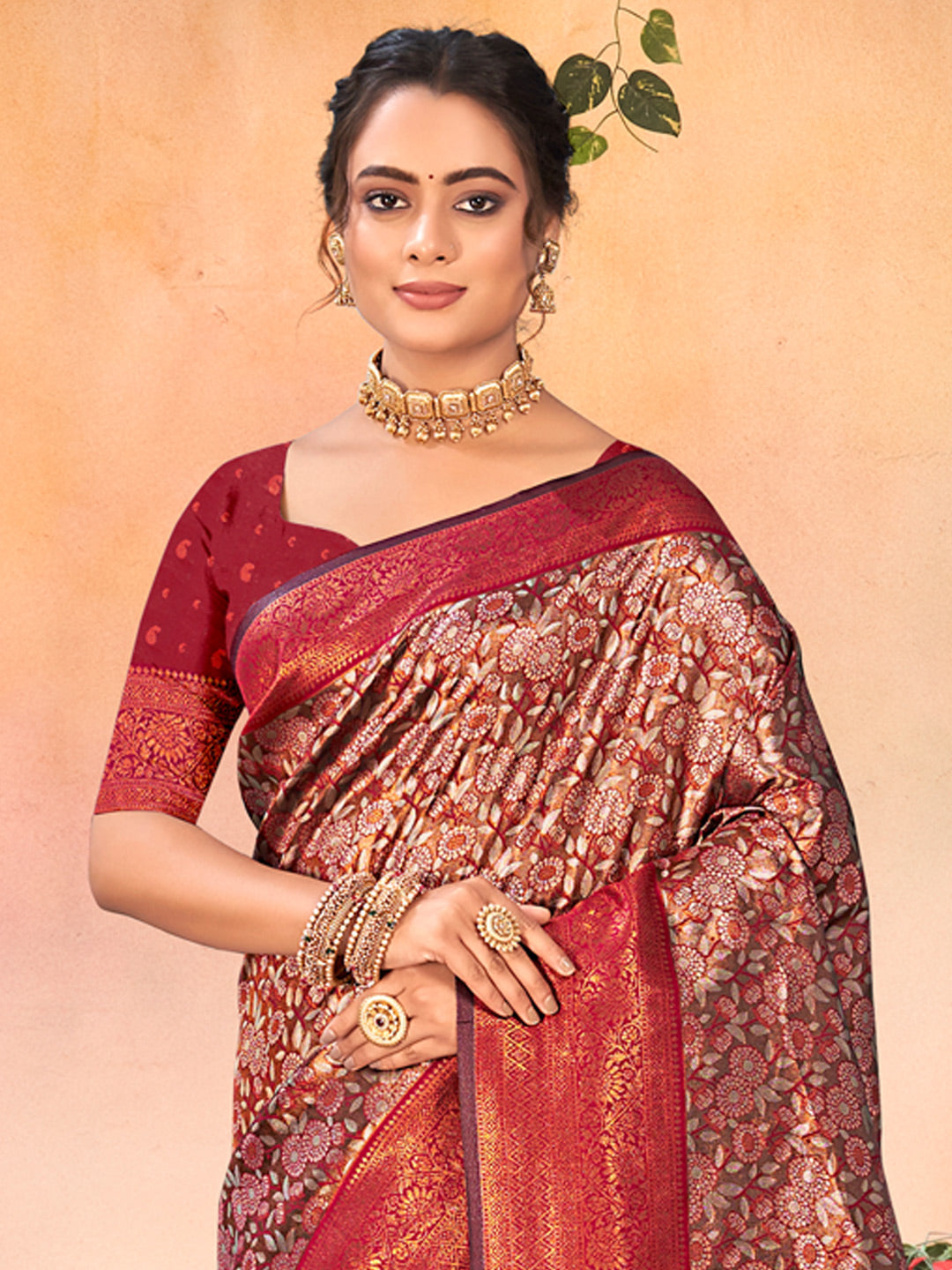 Sangam Brown Kanjivaram Silk Saree