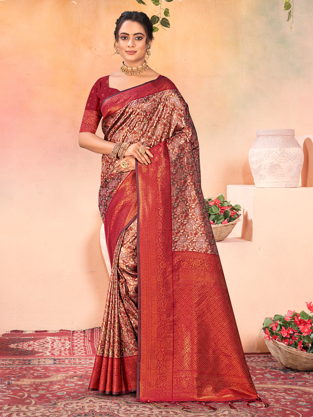 Brown Kanjivaram Silk Saree