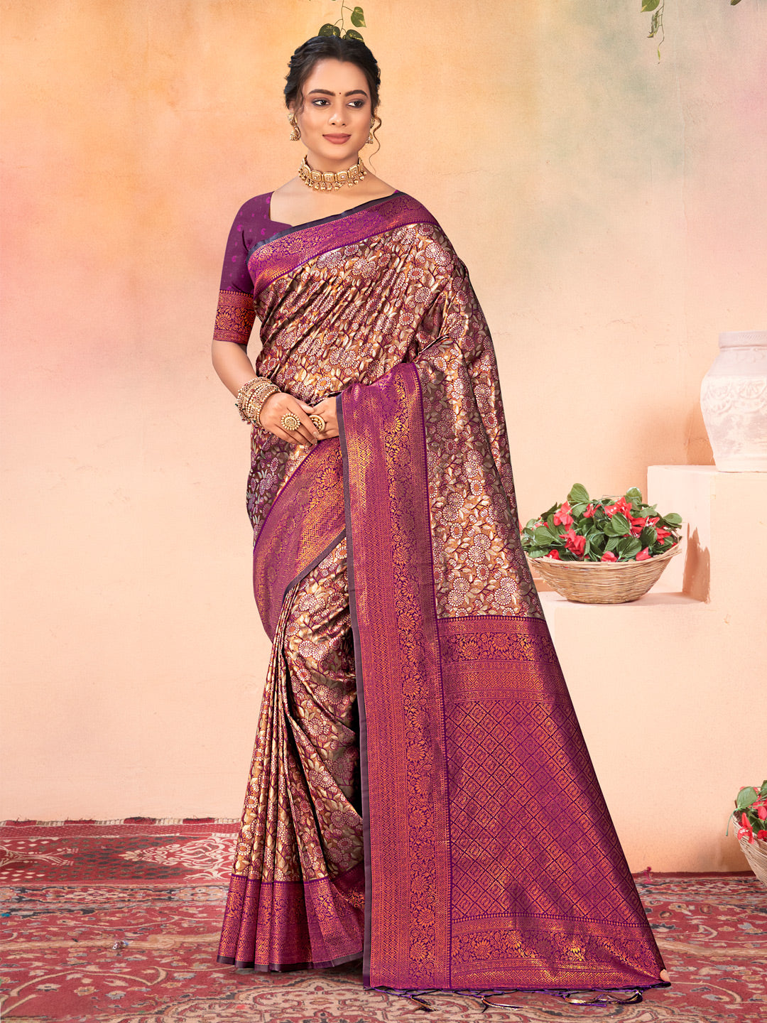 Brown Kanjivaram Silk Saree