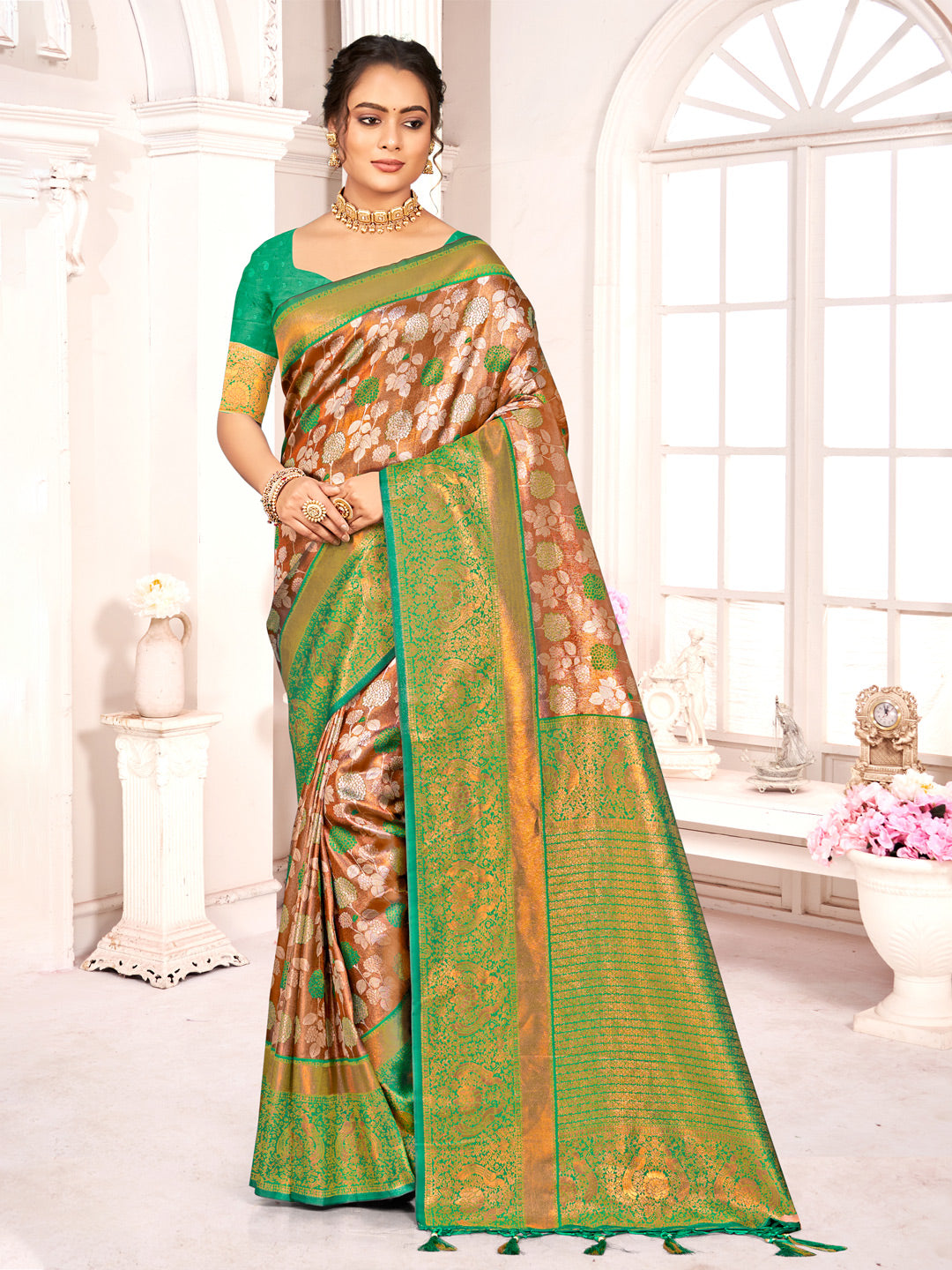 Light Brown Kanjivaram Silk Saree