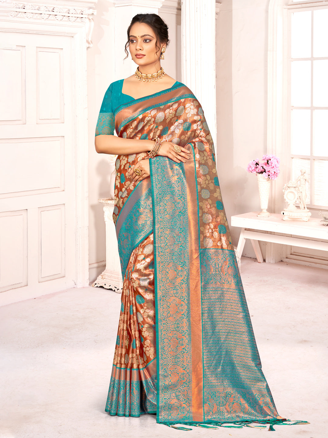 Light Brown Kanjivaram Silk Saree