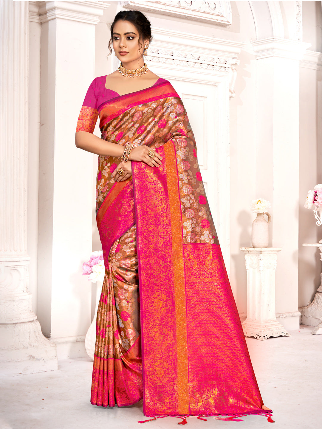 Light Brown Kanjivaram Silk Saree