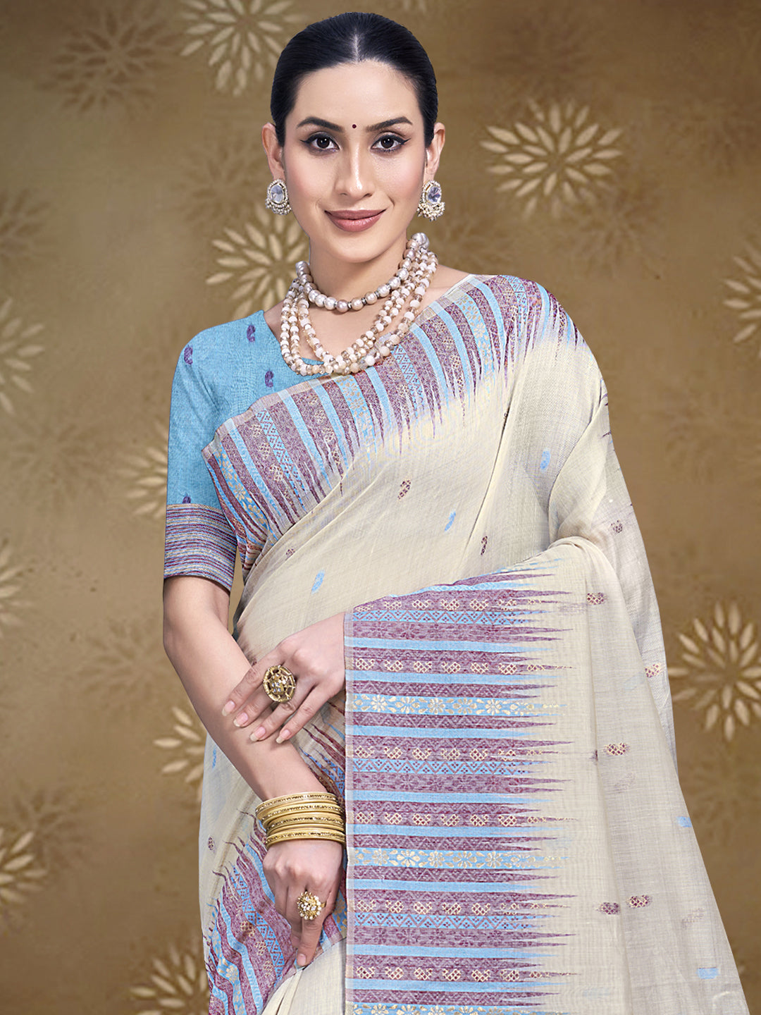 Cream Cotton Saree