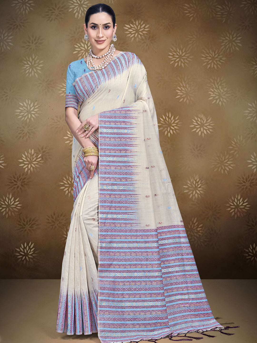 Cream Cotton Saree