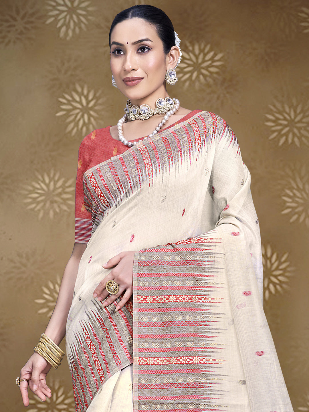 Cream Cotton Saree