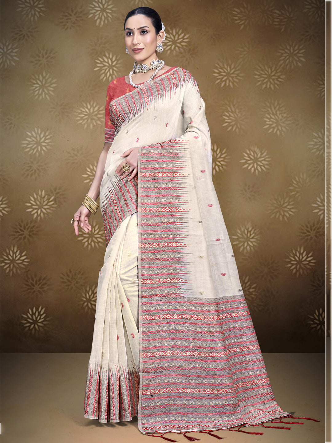 Cream Cotton Saree