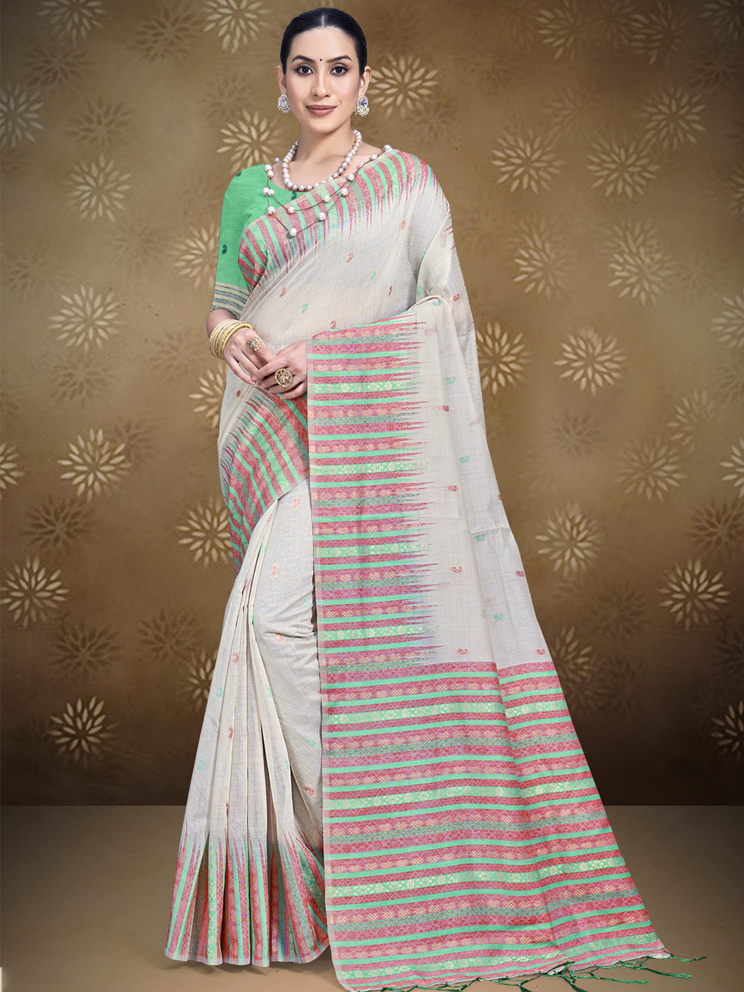 Cream Cotton Saree