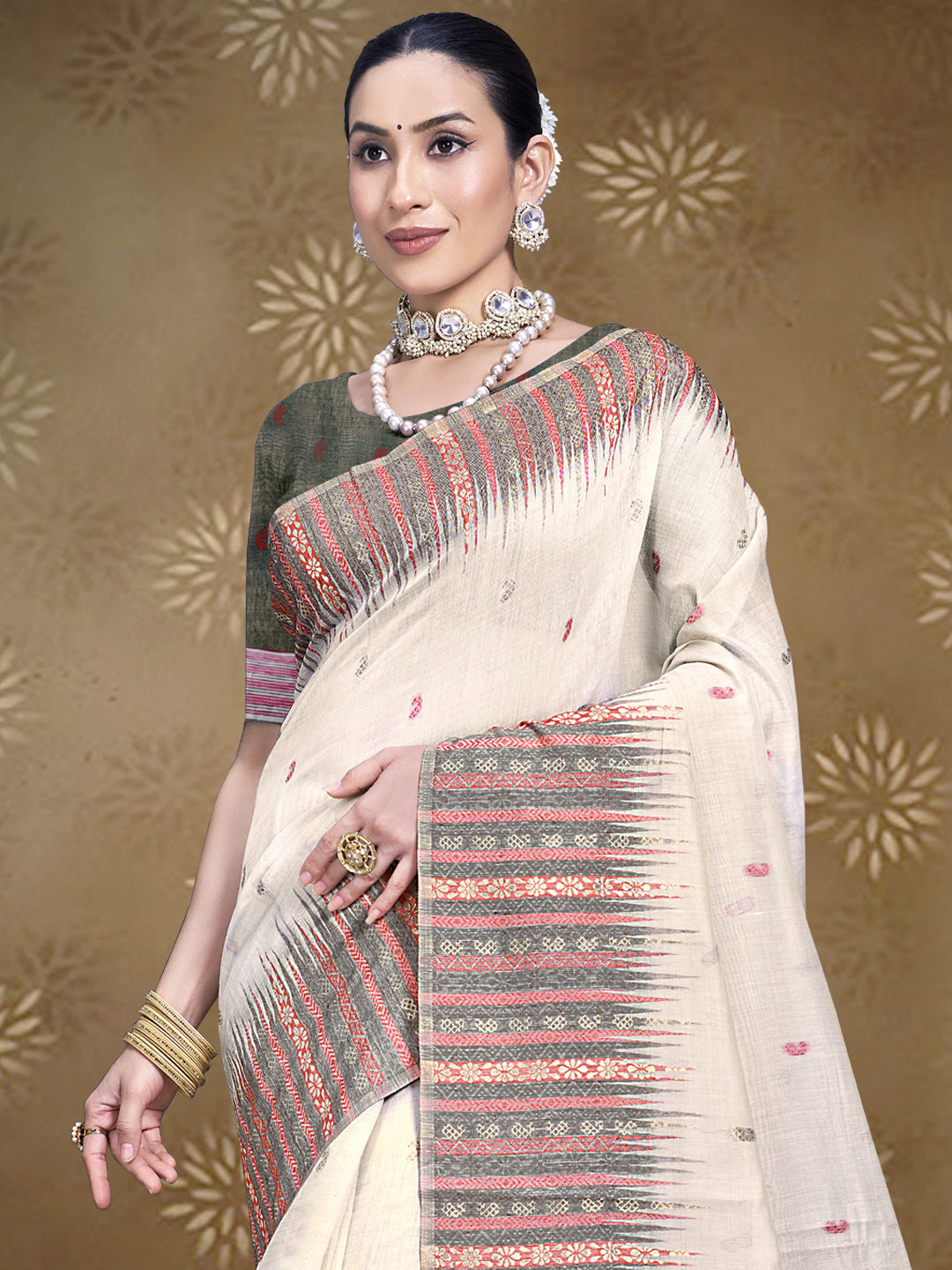 Cream Cotton Saree