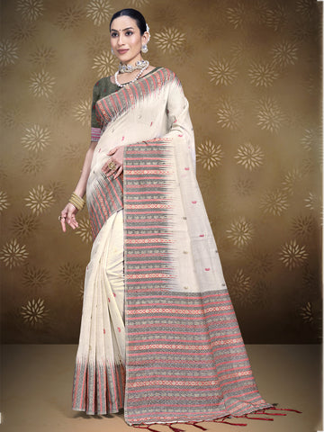 Cream Cotton Saree