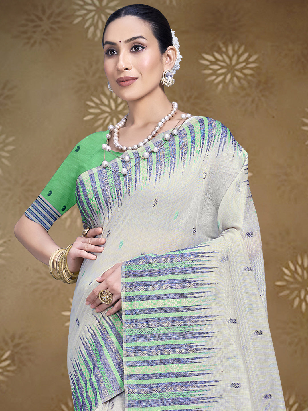 Cream Cotton Saree