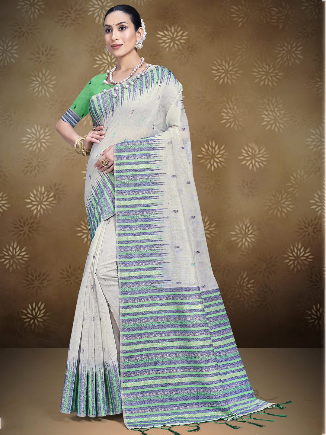 Cream Cotton Saree