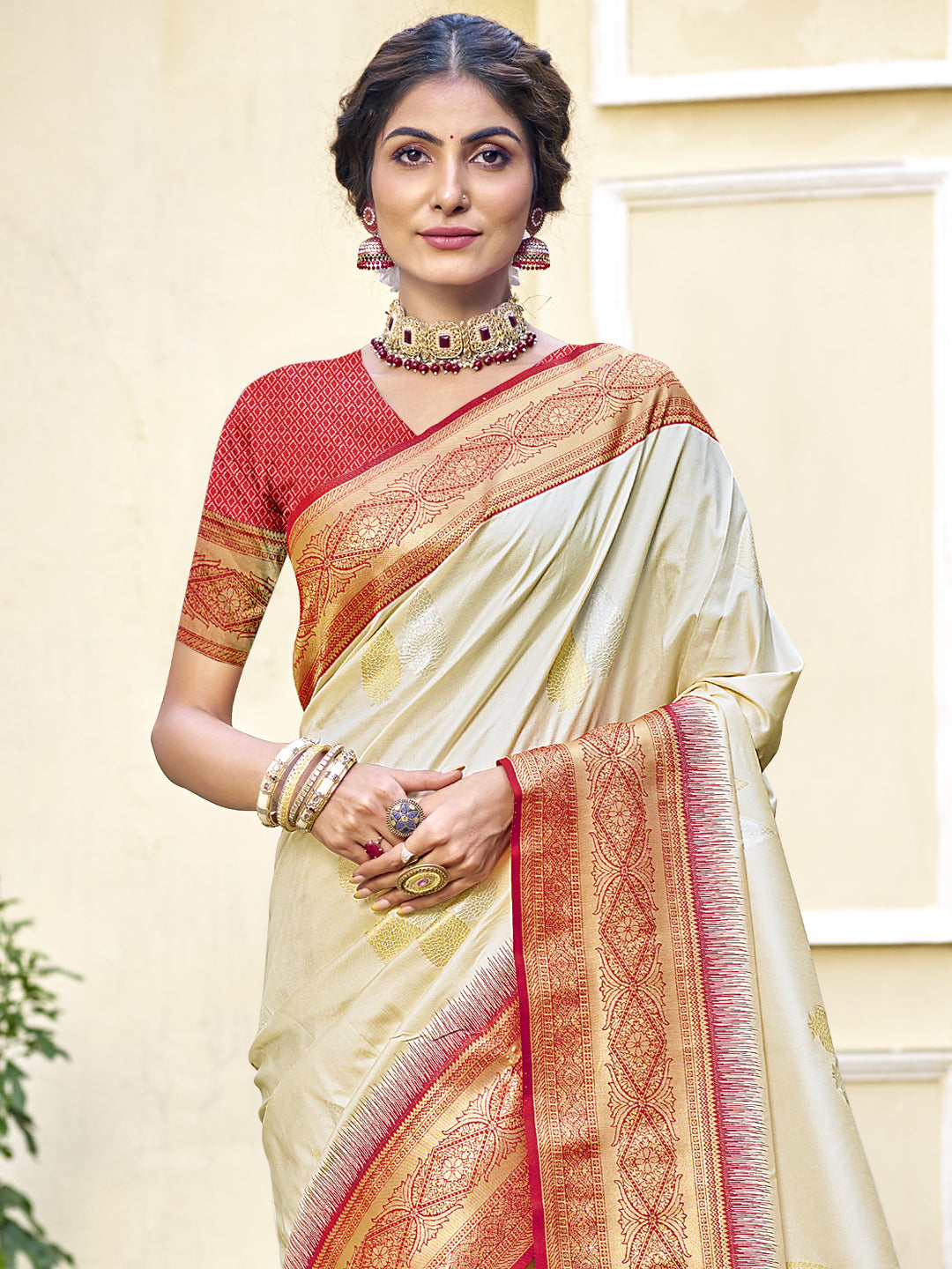 Cream Silk Saree