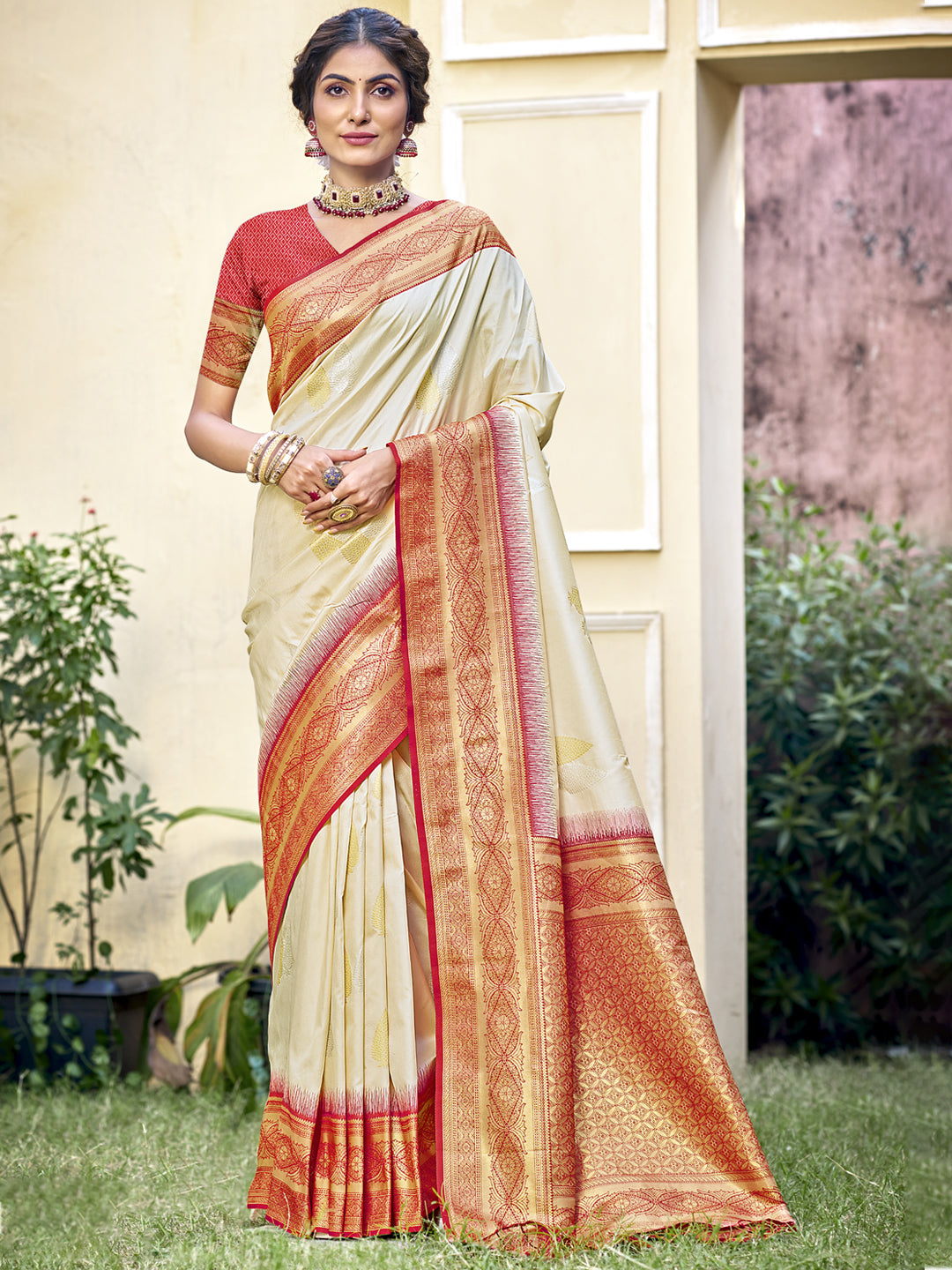 Cream Silk Saree