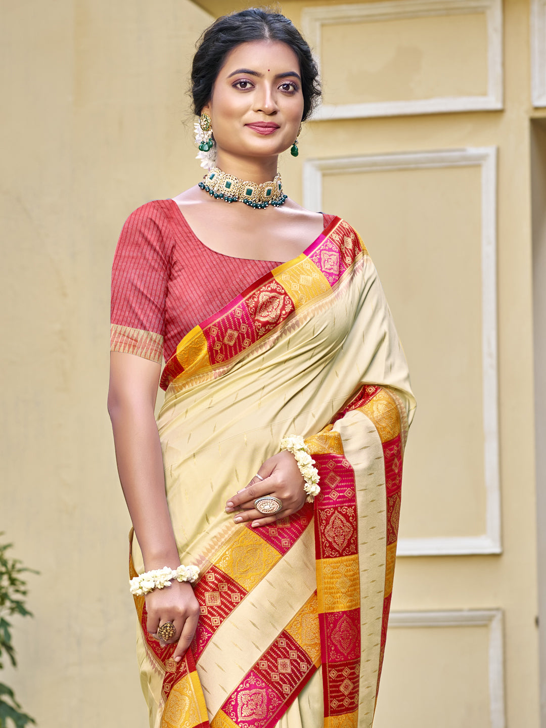 Cream Silk Saree