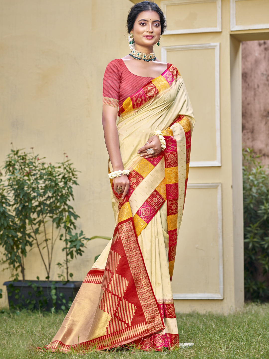 Cream Silk Saree