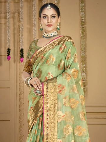 Pista Green Organza Saree