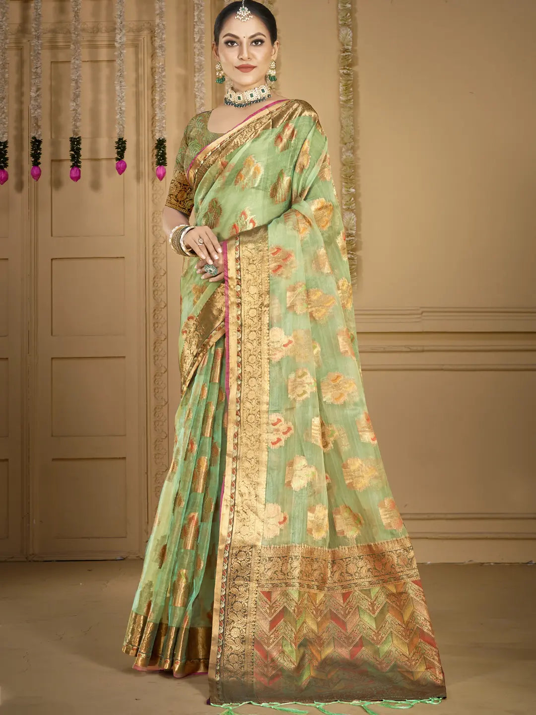 Pista Green Organza Saree