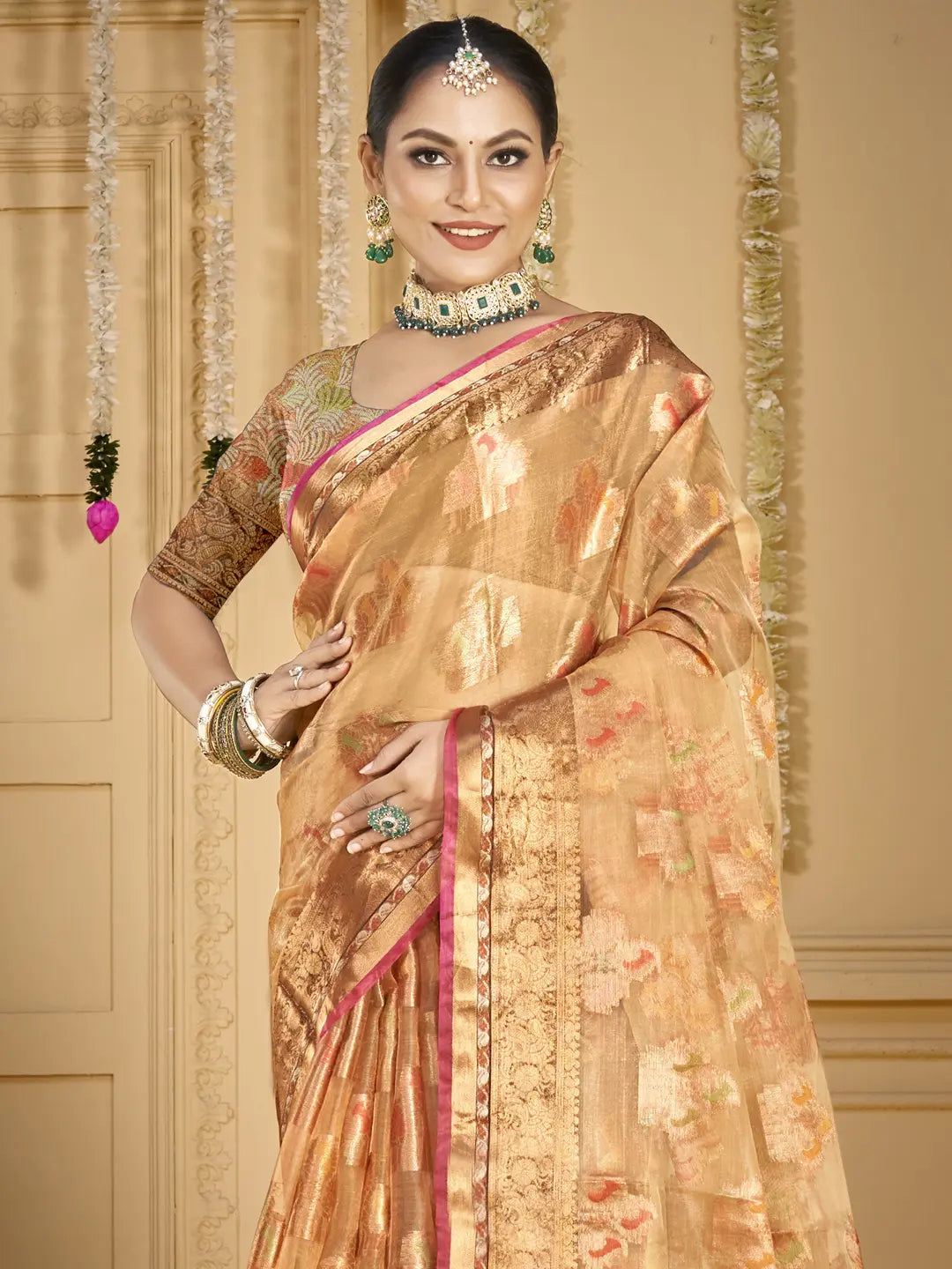 Peach Organza Saree