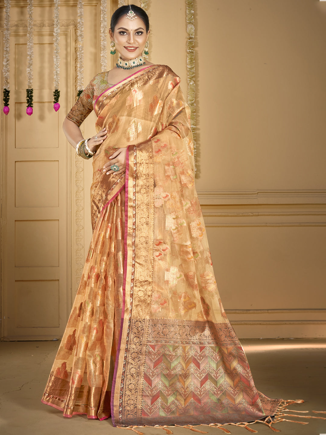 Peach Organza Saree