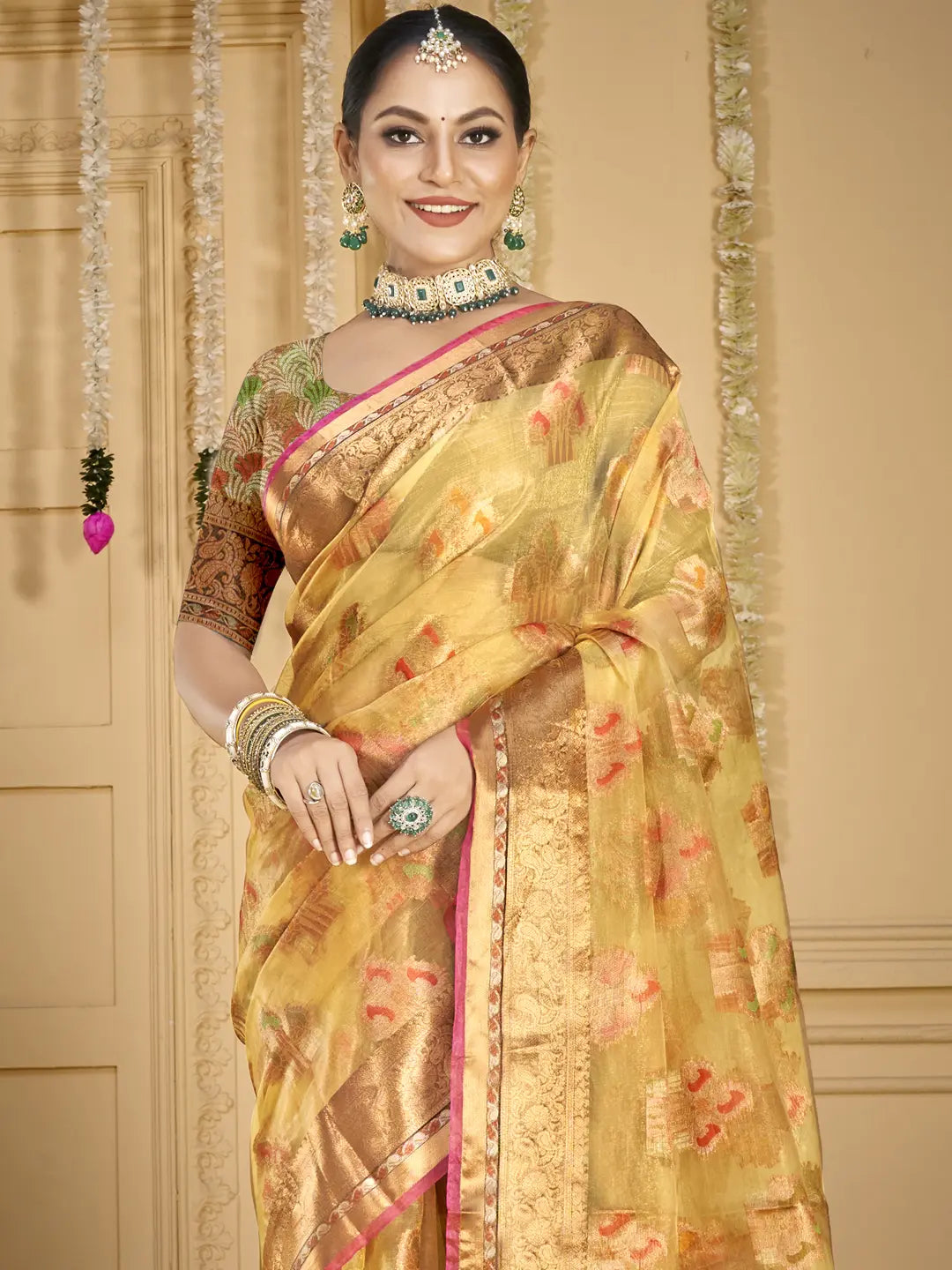 Beige Organza Saree