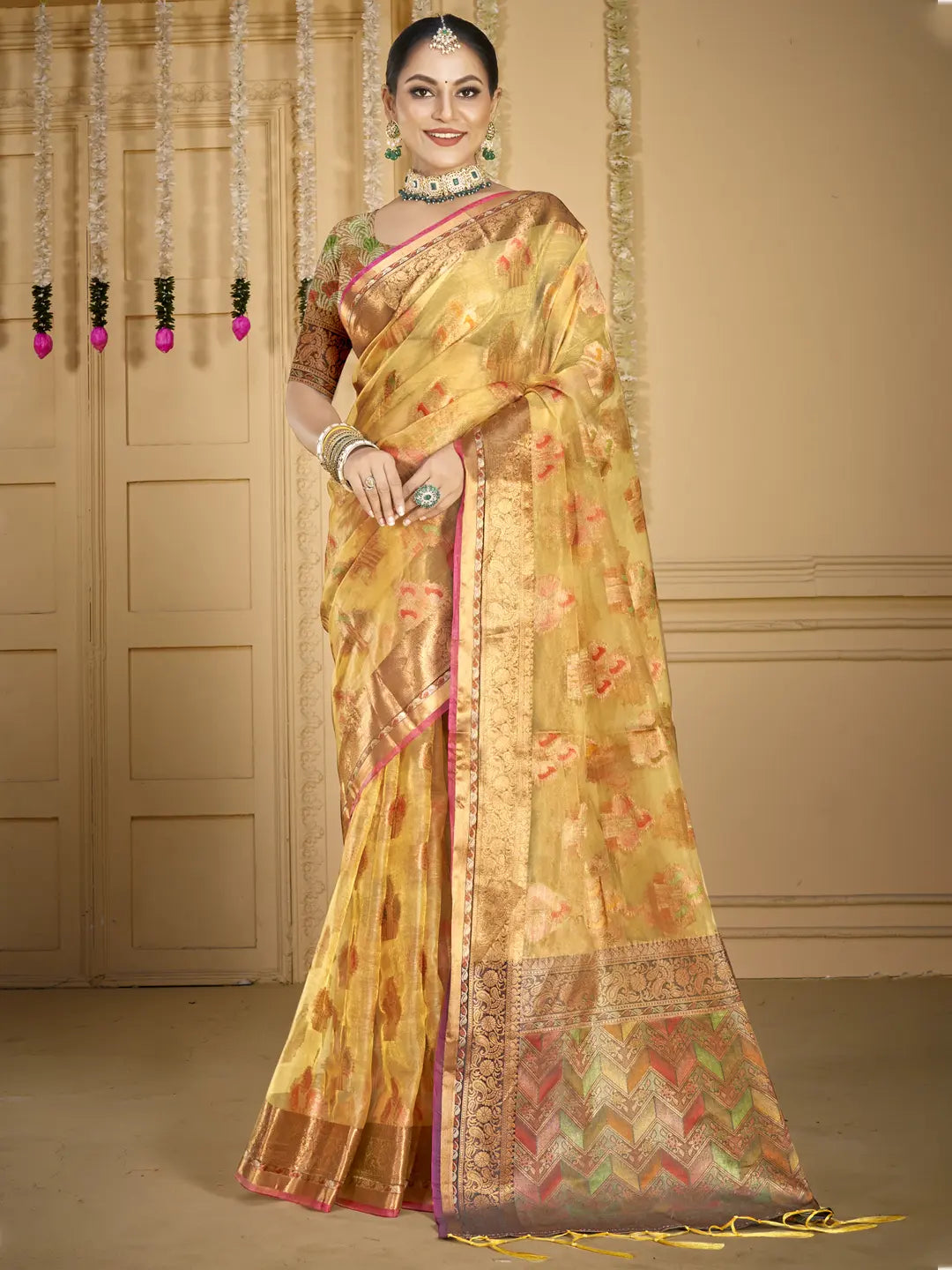 Beige Organza Saree