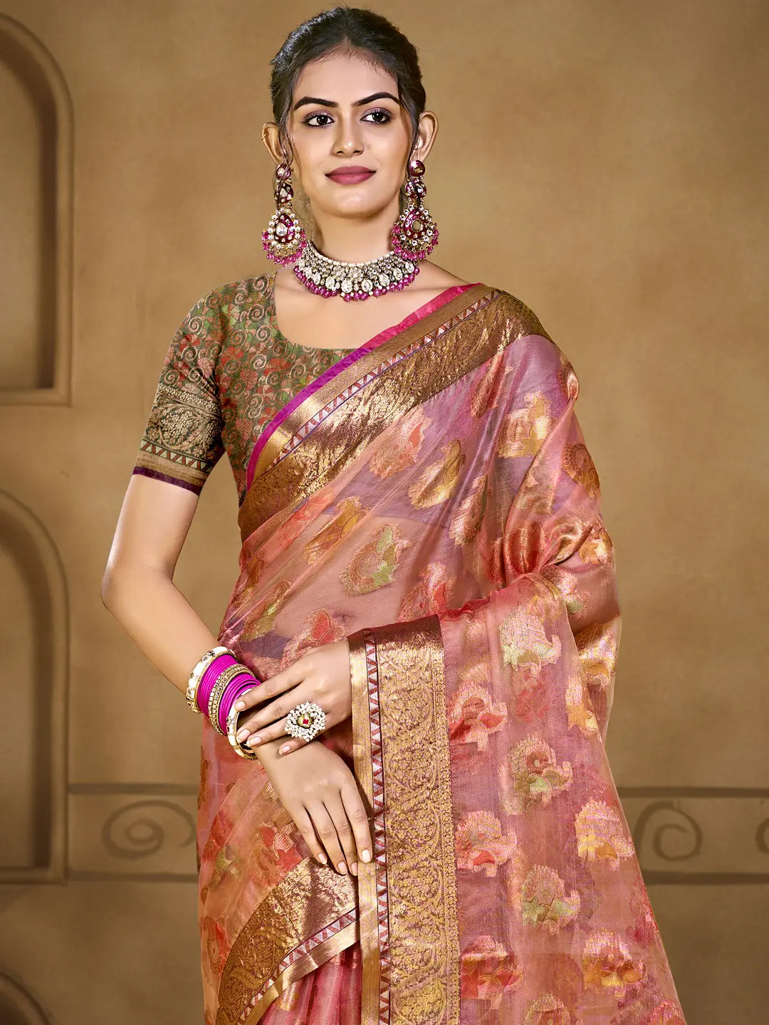 Pink Organza Saree